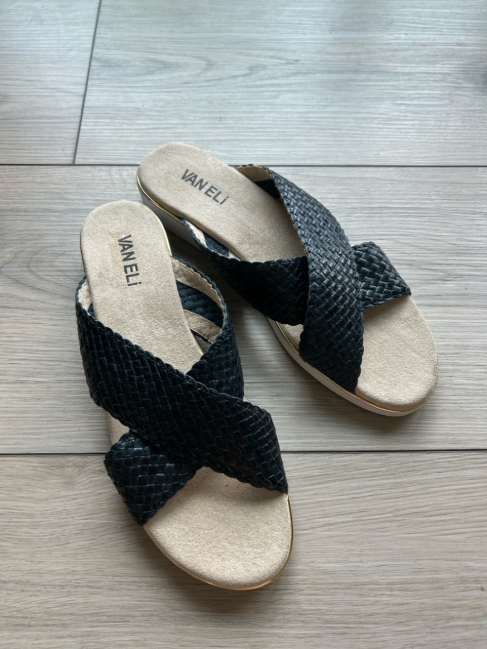 VANELi Womens Edyta Black Woven Slip On Sandals Flats Shoes Size 9